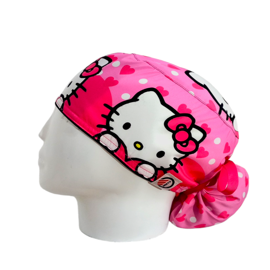 Gorro Quirúrgico Mujer y Portacarnet Hello Kitty Fucsia - gorro antifluido para mujer Doctools - foto 1