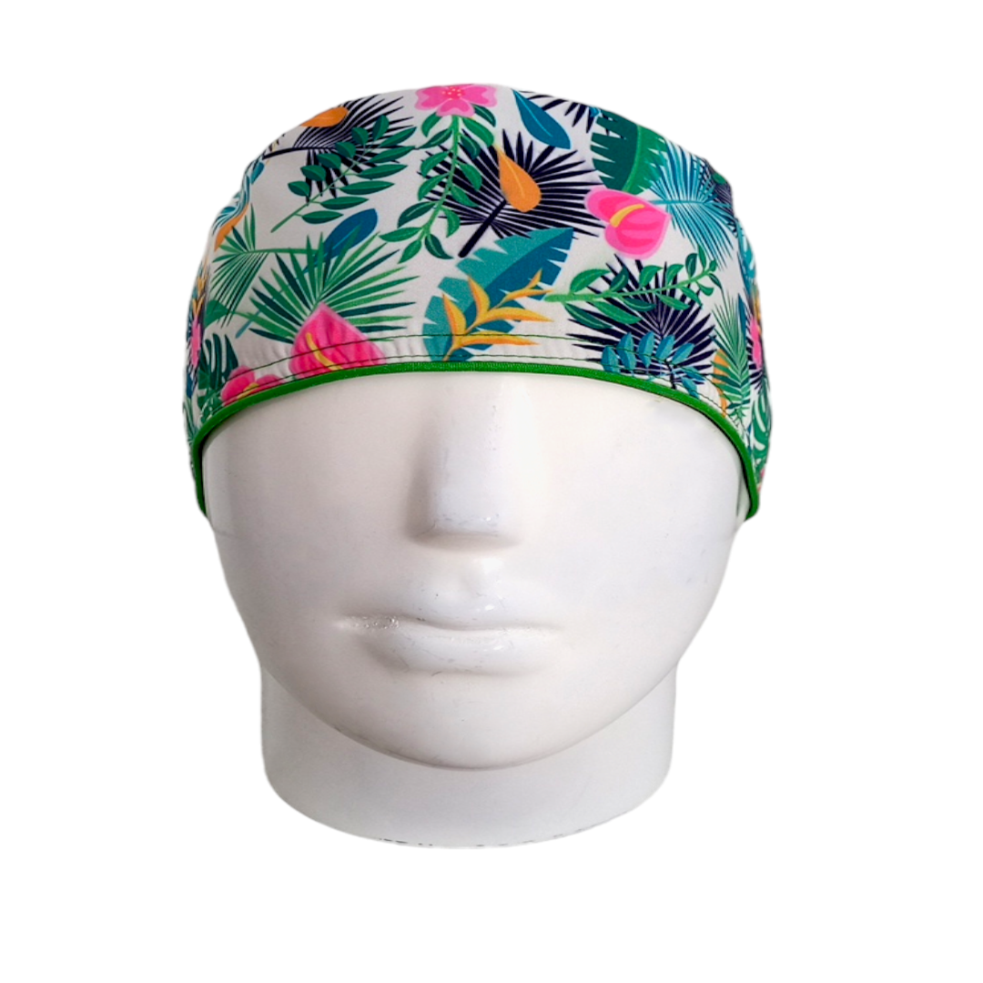 Gorro Quirúrgico Mujer y Portacarnet Tropical Blanco - gorro antifluido para mujer Doctools - foto 3