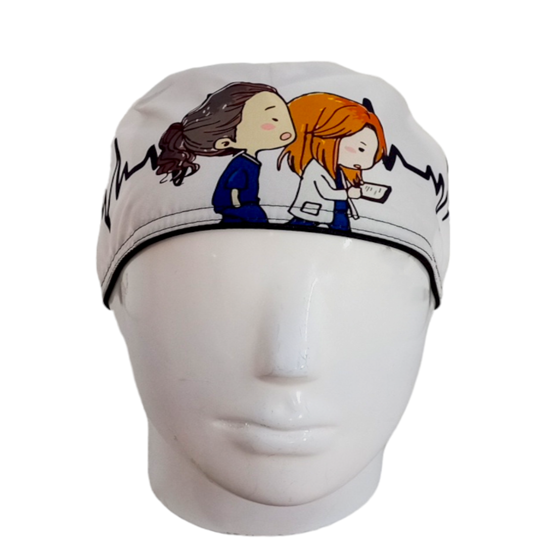 Gorro Quirúrgico Mujer y Portacarnet Grey's Anatomy Latido Blanco - gorro antifluido para mujer Doctools - foto 3