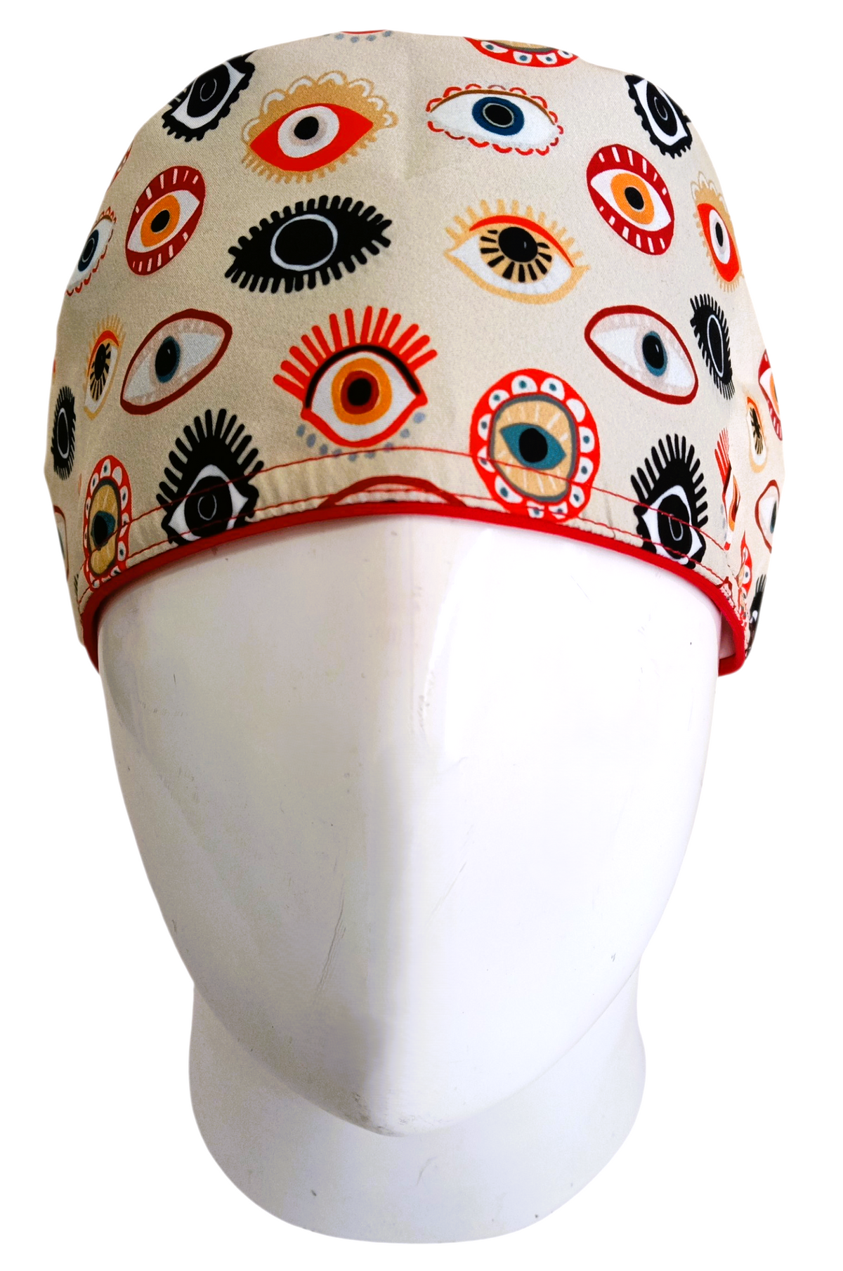 Gorro Quirúrgico Mujer y Portacarnet Ojo Turco Beige y Rojo - gorro antifluido para mujer Doctools - foto 3
