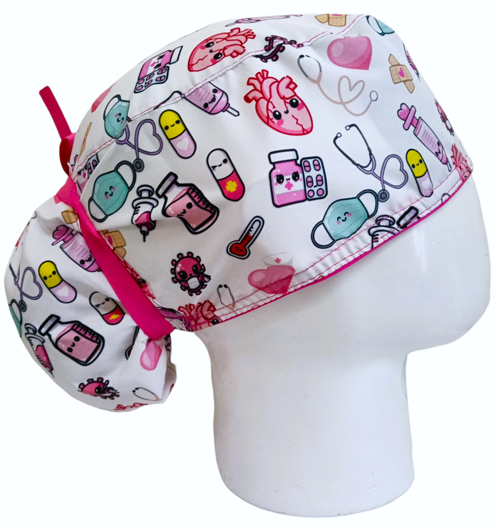 Gorro Quirúrgico Mujer y Portacarnet Salud Pink Cute - gorro antifluido para mujer Doctools - foto 2