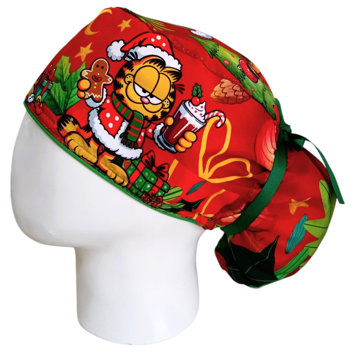 Gorro Quirúrgico Mujer y Portacarnet Garfield Navidad Rojo - gorro antifluido para mujer Doctools - foto 1