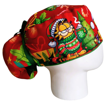 Gorro Quirúrgico Mujer y Portacarnet Garfield Navidad Rojo - gorro antifluido para mujer Doctools - foto 2