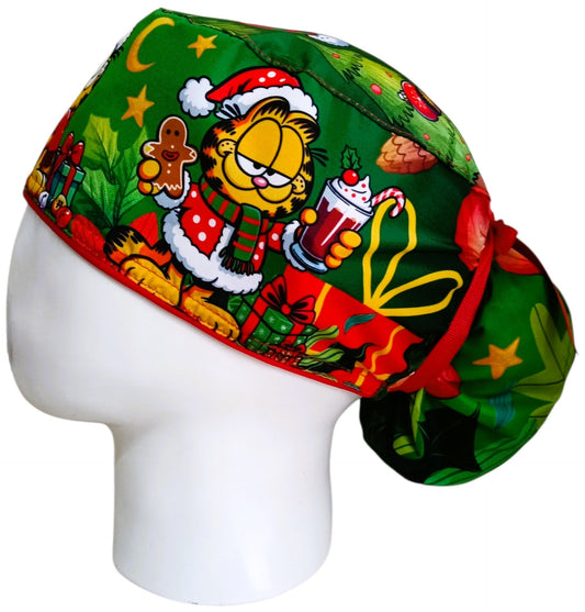 Gorro Quirúrgico Mujer y Portacarnet Garfield Navidad Verde - gorro antifluido para mujer Doctools - foto 1