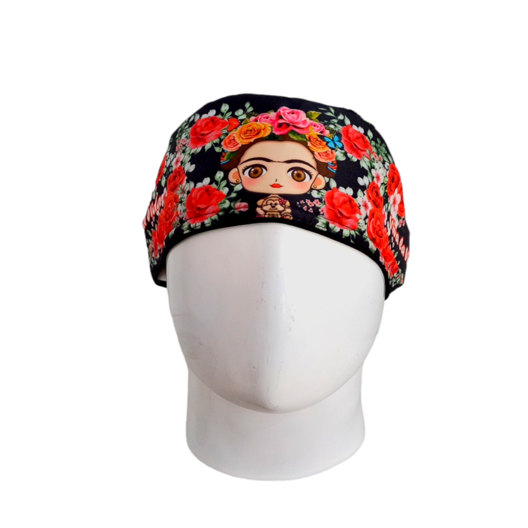 Gorro Quirúrgico Mujer y Portacarnet Frida Flores Rojas - gorro antifluido para mujer Doctools - foto 3