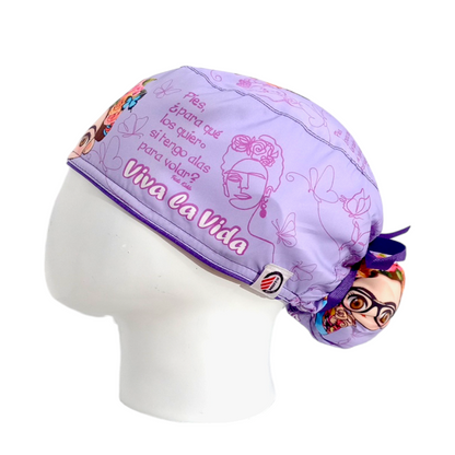 Gorro Quirúrgico Mujer y Portacarnet Frida Kahlo Lila - gorro antifluido para mujer Doctools - foto 1