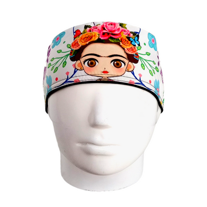 Gorro Quirúrgico Mujer y Portacarnet Frida Animada Blanco - gorro antifluido para mujer Doctools - foto 3