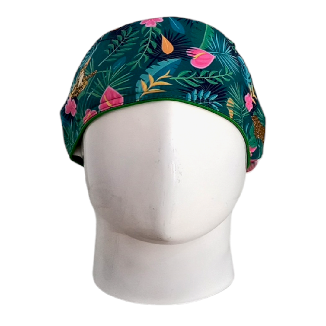 Gorro Quirúrgico Mujer y Portacarnet Tropical Verde - gorro antifluido para mujer Doctools - foto 3