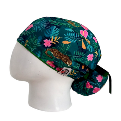 Gorro Quirúrgico Mujer y Portacarnet Tropical Verde - gorro antifluido para mujer Doctools - foto 1