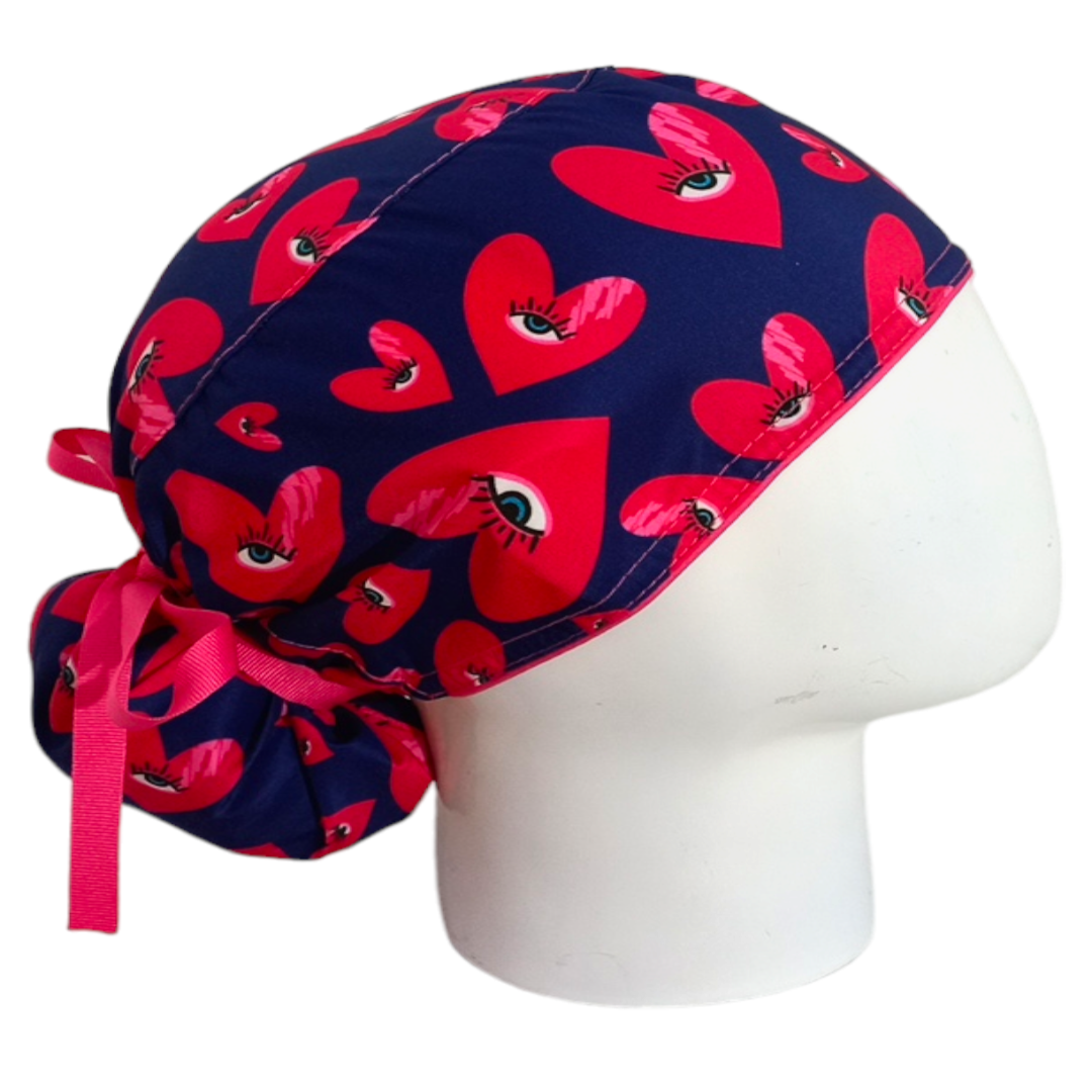 Gorro Quirúrgico Mujer y Portacarnet Corazones y Ojo Turco Azul Oscuro - gorro antifluido para mujer Doctools - foto 2