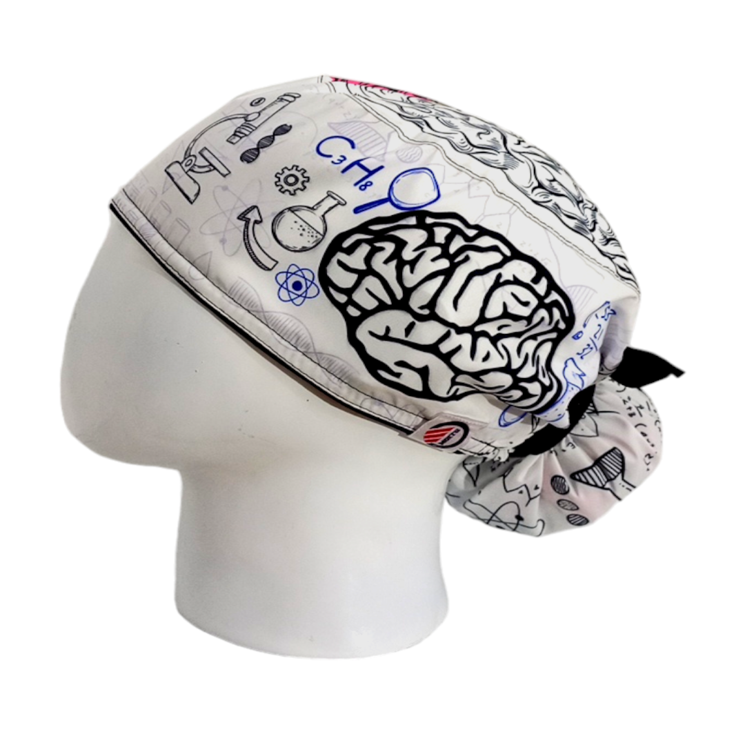 Gorro Quirúrgico Mujer y Portacarnet Cerebro Hemisferios Blanco - gorro antifluido para mujer Doctools - foto 1