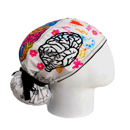 Gorro Quirúrgico Mujer y Portacarnet Cerebro Hemisferios Blanco - gorro antifluido para mujer Doctools - foto 2