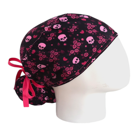 Gorro Quirúrgico Mujer y Portacarnet Calaveras Rosa - gorro antifluido para mujer Doctools - foto 2