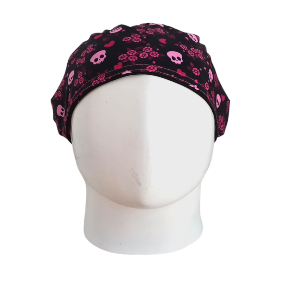 Gorro Quirúrgico Mujer y Portacarnet Calaveras Rosa - gorro antifluido para mujer Doctools - foto 3