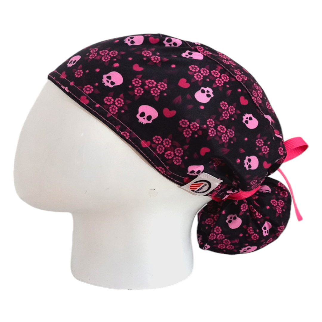 Gorro Quirúrgico Mujer y Portacarnet Calaveras Rosa - gorro antifluido para mujer Doctools - foto 1