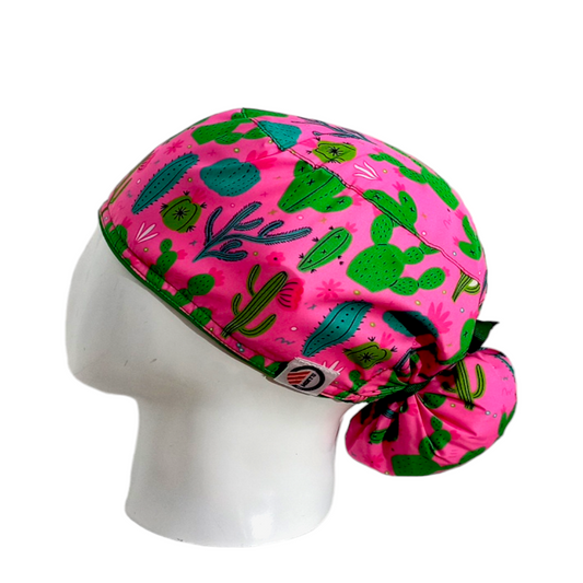 Gorro Quirúrgico Mujer y Portacarnet Cactus Rosa - gorro antifluido para mujer Doctools - foto 1