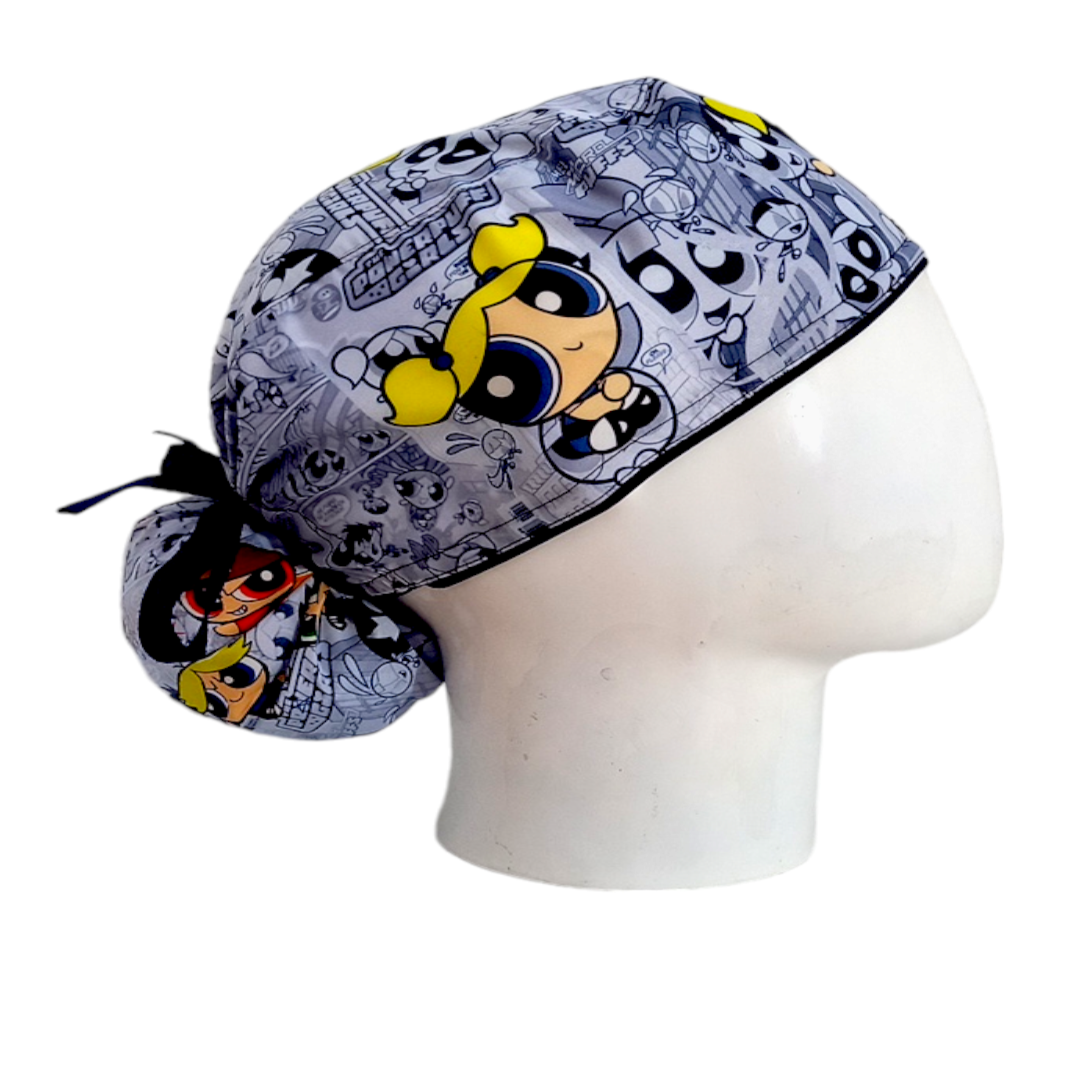 Gorro Quirúrgico Mujer y Portacarnet Burbuja Chicas Superpoderosas Azul Turquesa - gorro antifluido para mujer Doctools - foto 2
