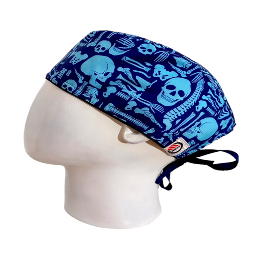 Gorro Quirúrgico Mujer y Portacarnet Huesos Azules Azul Oscuro - gorro antifluido para mujer Doctools - foto 1