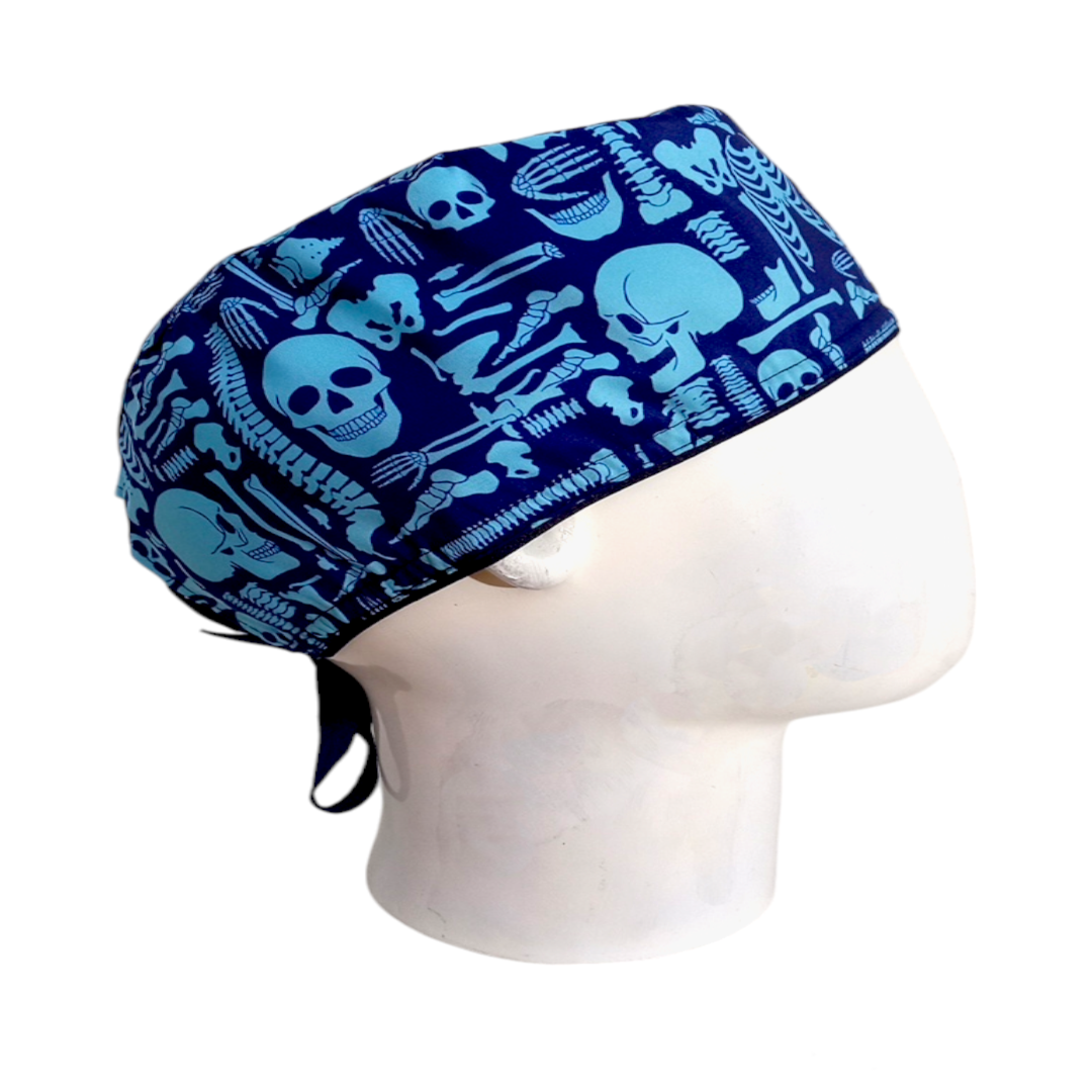 Gorro Quirúrgico Mujer y Portacarnet Huesos Azules Azul Oscuro - gorro antifluido para mujer Doctools - foto 2