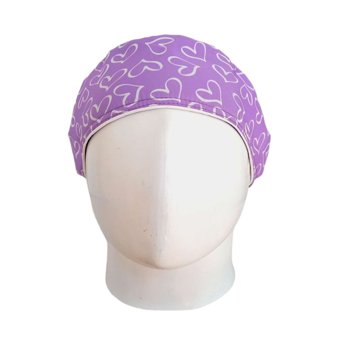 Gorro Quirúrgico Mujer y Portacarnet Corazones Lila - gorro antifluido para mujer Doctools - foto 3
