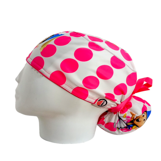 Gorro Quirúrgico Mujer y Portacarnet Agnes Blanco Fucsia - gorro antifluido para mujer Doctools - foto 1