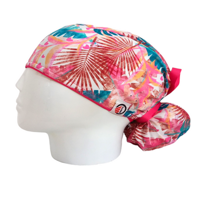 Gorro Quirúrgico Mujer y Portacarnet Naturaleza Rosa - gorro antifluido para mujer Doctools - foto 1