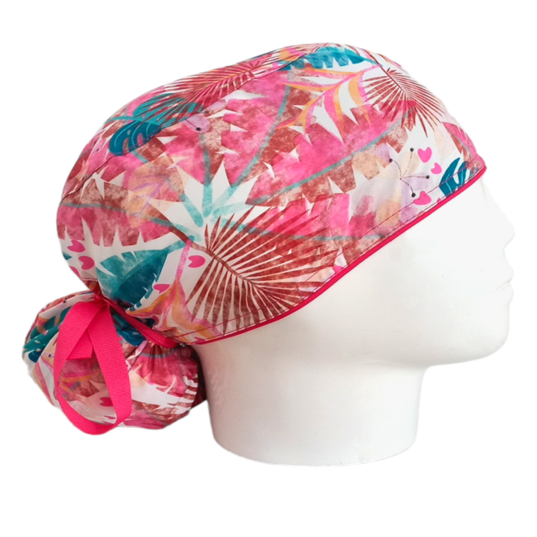 Gorro Quirúrgico Mujer y Portacarnet Naturaleza Rosa - gorro antifluido para mujer Doctools - foto 2