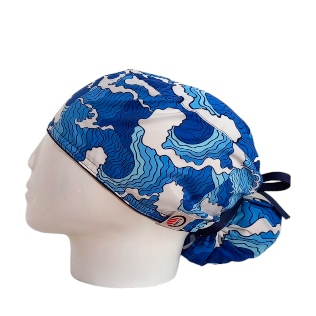 Gorro Quirúrgico Mujer y Portacarnet Abstracto Azul - gorro antifluido para mujer Doctools - foto 1