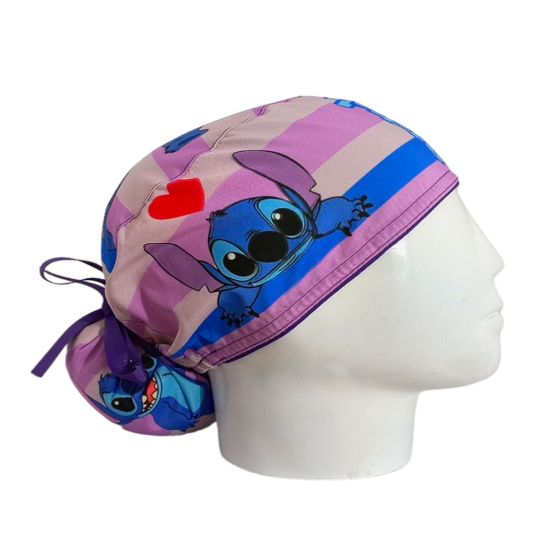 Gorro Quirúrgico Mujer y Portacarnet Stitch Lila - gorro antifluido para mujer Doctools - foto 3