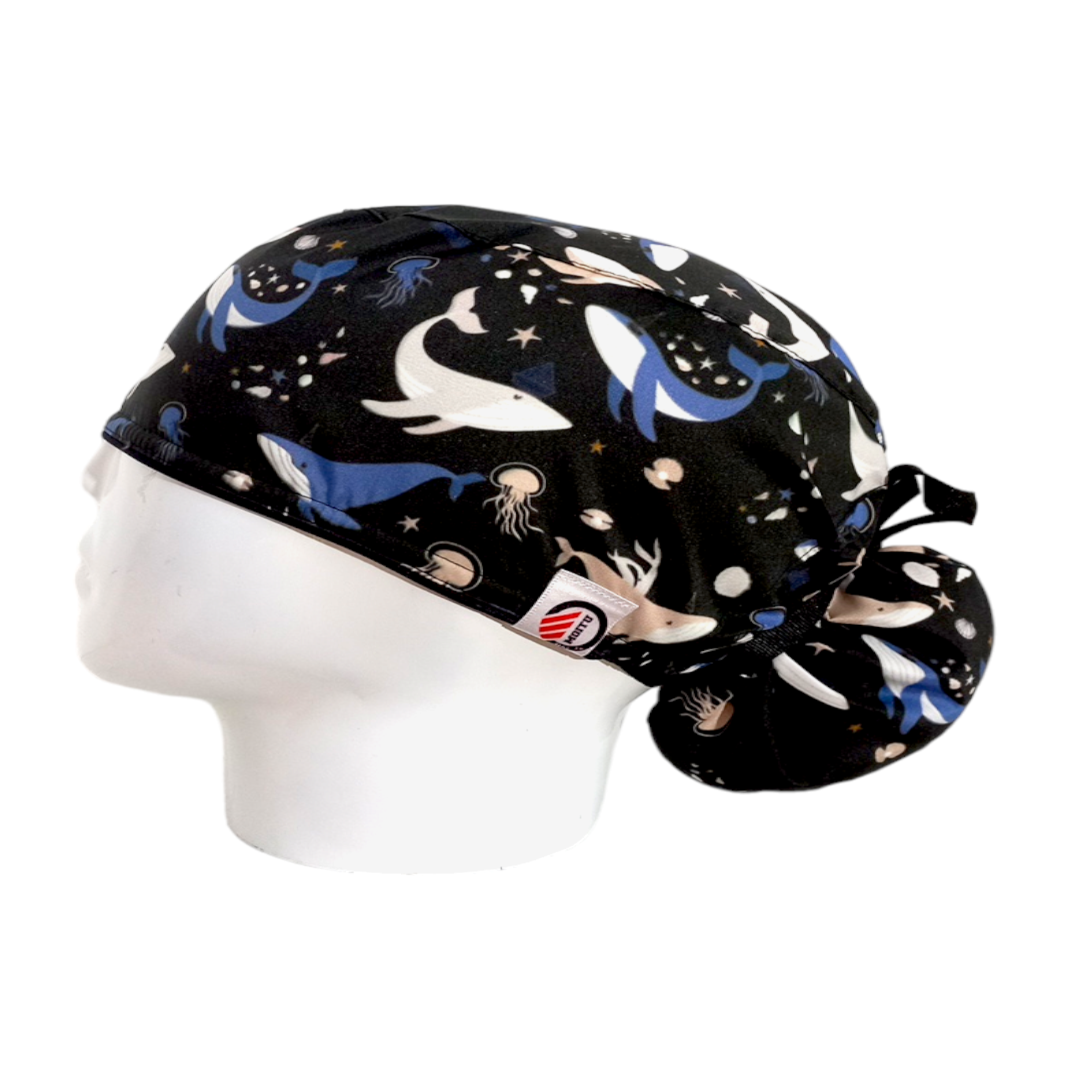 Gorro Quirúrgico Mujer y Portacarnet Ballenas Negro - gorro antifluido para mujer Doctools - foto 1