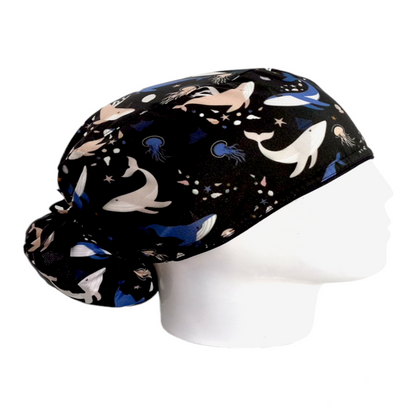 Gorro Quirúrgico Mujer y Portacarnet Ballenas Negro - gorro antifluido para mujer Doctools - foto 2