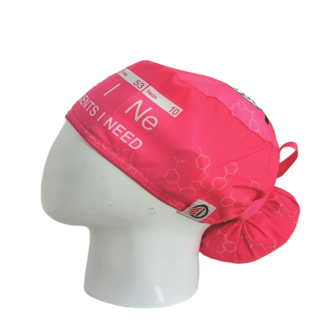 Gorro Quirúrgico Mujer y Portacarnet Cafeína Fucsia - gorro antifluido para mujer Doctools - foto 1