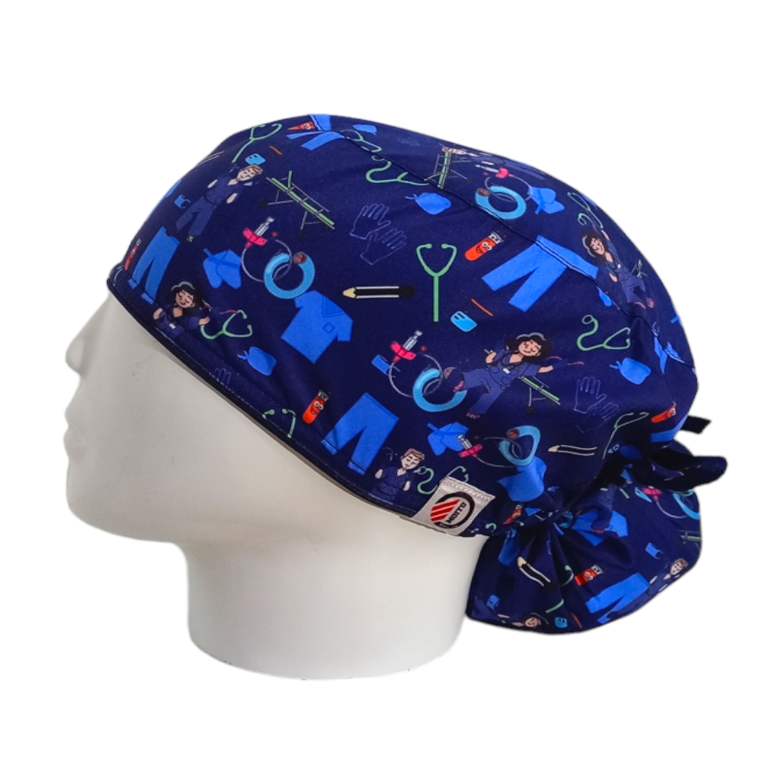 Gorro Quirúrgico Mujer y Portacarnet Quirófano Azul Oscuro - gorro antifluido para mujer Doctools - foto 1