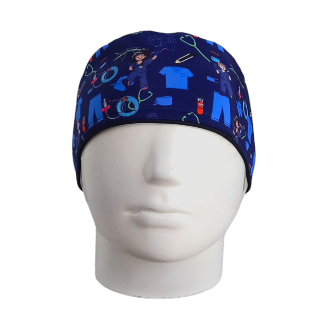 Gorro Quirúrgico Mujer y Portacarnet Quirófano Azul Oscuro - gorro antifluido para mujer Doctools - foto 3