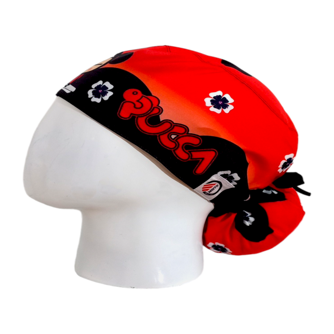 Gorro Quirúrgico Mujer y Portacarnet Pucca Rojo - gorro antifluido para mujer Doctools - foto 1