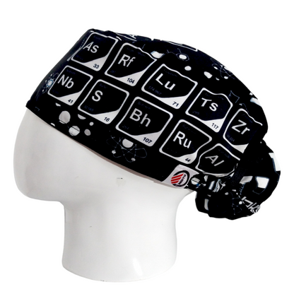 Gorro Quirúrgico Mujer y Portacarnet Tabla Periódica Blanco y Negro - gorro antifluido para mujer Doctools - foto 1