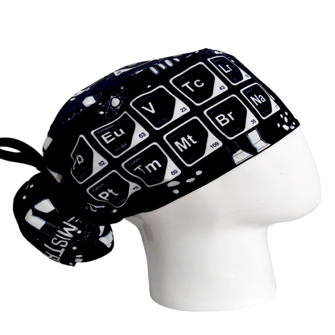 Gorro Quirúrgico Mujer y Portacarnet Tabla Periódica Blanco y Negro - gorro antifluido para mujer Doctools - foto 2