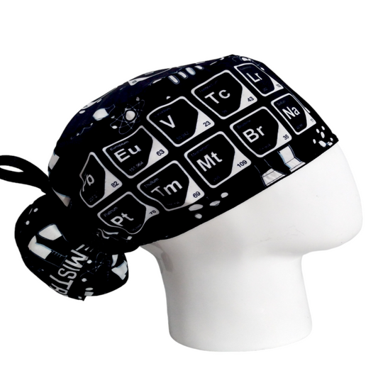 Gorro Quirúrgico Mujer y Portacarnet Tabla Periódica Blanco y Negro - gorro antifluido para mujer Doctools - foto 2