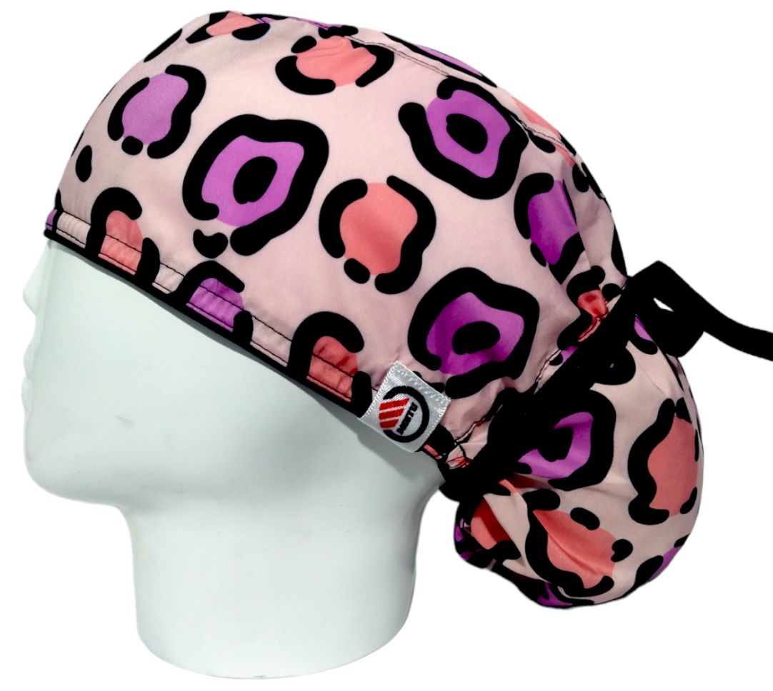 Gorro Quirúrgico Mujer y Portacarnet Animal Print Rosa con Fucsia - gorro antifluido para mujer Doctools - foto 1