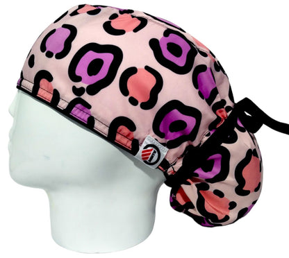 Gorro Quirúrgico Mujer y Portacarnet Animal Print Rosa con Fucsia - gorro antifluido para mujer Doctools - foto 1