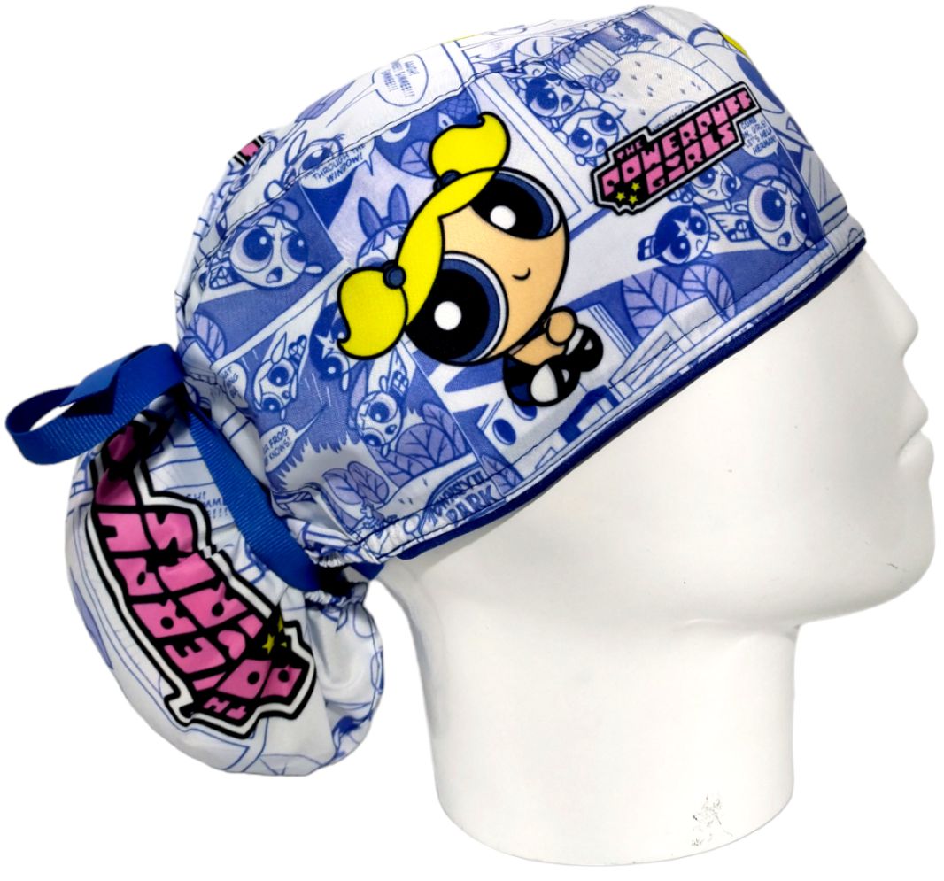 Gorro Quirúrgico Mujer y Portacarnet Burbuja Chicas Superpoderosas Azul Rey - gorro antifluido para mujer Doctools - foto 2