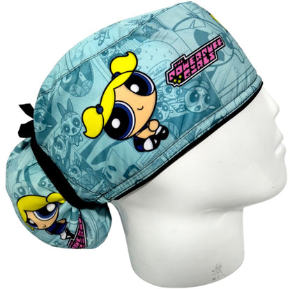 Gorro Quirúrgico Mujer y Portacarnet Burbuja Chicas Superpoderosas Azul - gorro antifluido para mujer Doctools - foto 2
