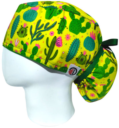 Gorro Quirúrgico Mujer y Portacarnet Cactus Amarillo - gorro antifluido para mujer Doctools - foto 1