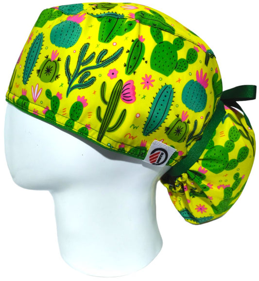 Gorro Quirúrgico Mujer y Portacarnet Cactus Amarillo - gorro antifluido para mujer Doctools - foto 1
