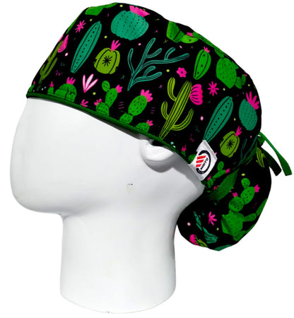 Gorro Quirúrgico Mujer y Portacarnet Cactus Negro - gorro antifluido para mujer Doctools - foto 1