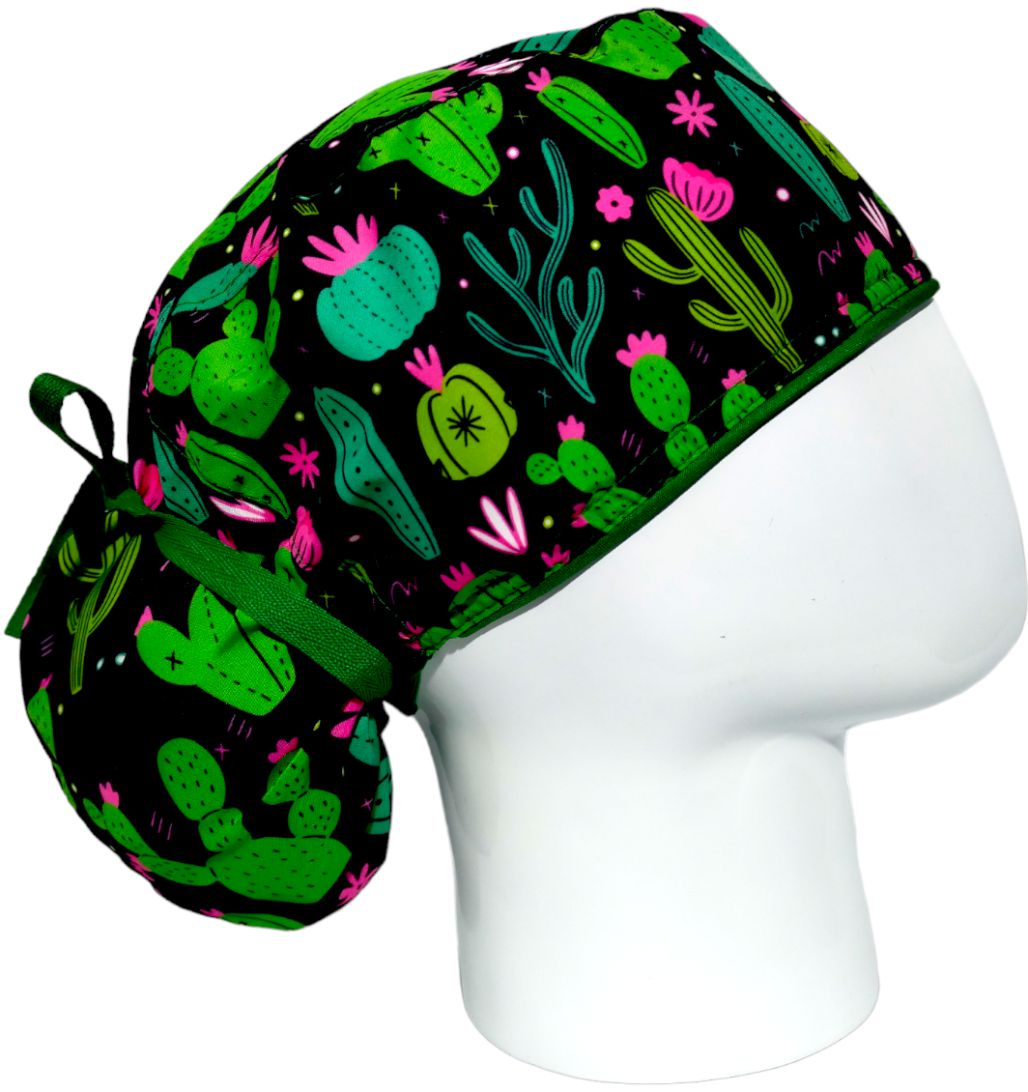 Gorro Quirúrgico Mujer y Portacarnet Cactus Negro - gorro antifluido para mujer Doctools - foto 2