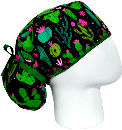 Gorro Quirúrgico Mujer y Portacarnet Cactus Negro - gorro antifluido para mujer Doctools - foto 2