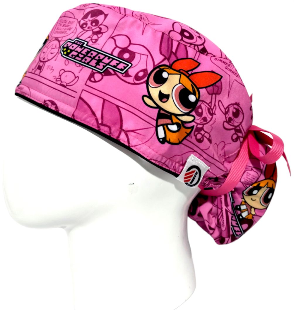 Gorro Quirúrgico Mujer y Portacarnet Bombón Chicas Superpoderosas Fucsia - gorro antifluido para mujer Doctools - foto 1