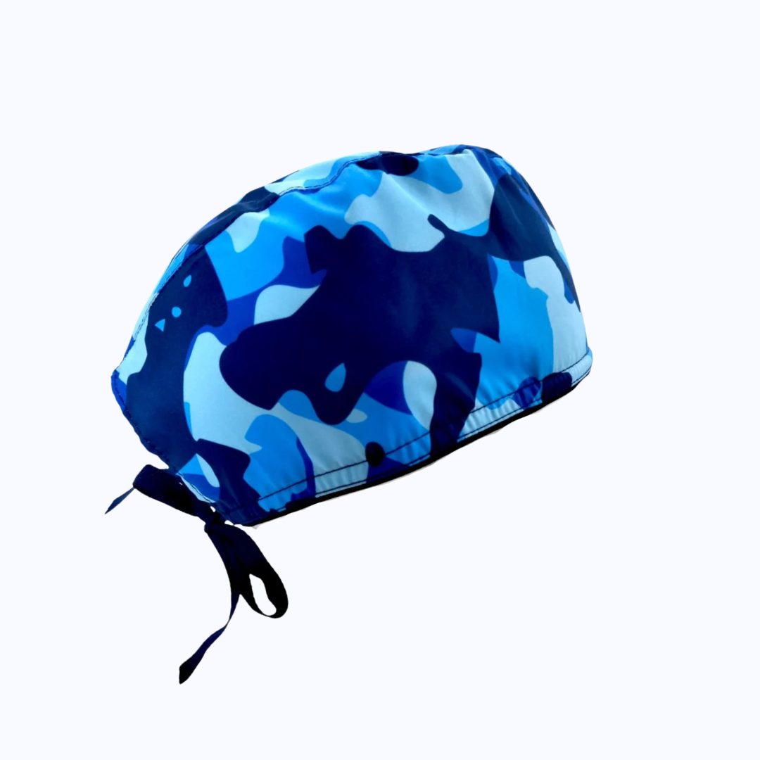 Gorro Quirúrgico Hombre y Portacarnet Camuflado Militar Azul
