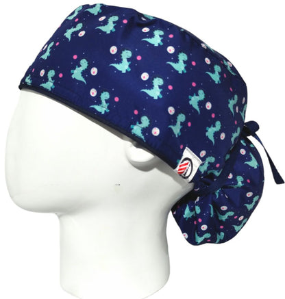 Gorro Quirúrgico Mujer y Portacarnet Dinosaurios Azul Oscuro - gorro antifluido para mujer Doctools - foto 1